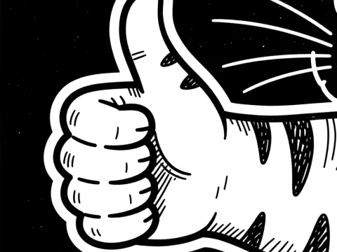 Black and White Cartoon Cat Paw Giving Thumbs Up