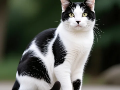 Black and White Cat Sitting Outdoors