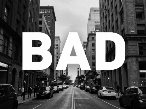Black and White City Street with Bold BAD Text