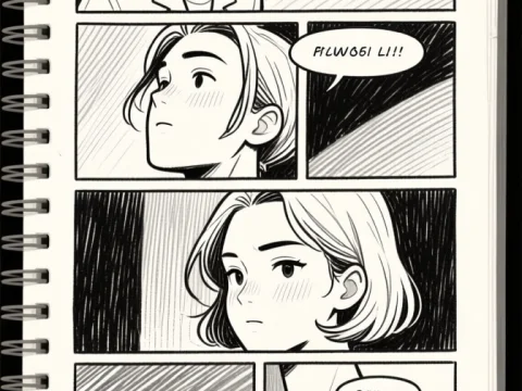 Black and White Comic Sketch of Thoughtful Characters