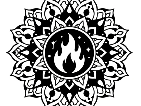 Black and White Fire Mandala Design