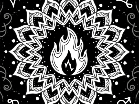 Black and White Fire Zodiac Mandala