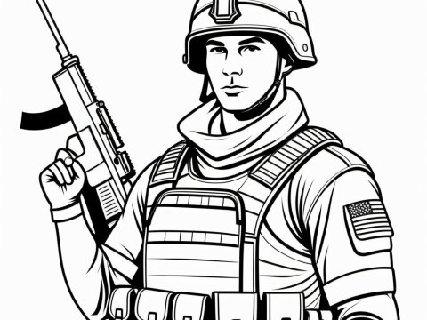 Black and White Illustration of a Modern Soldier