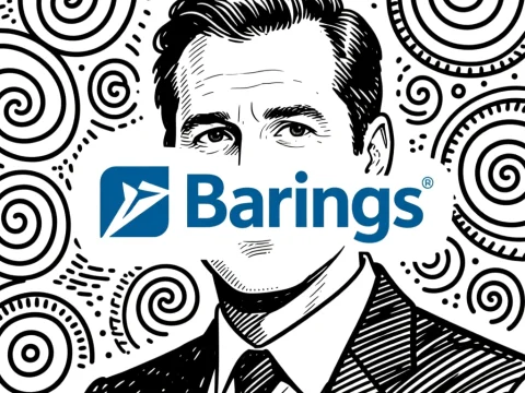 Black and White Illustration of Businessman with Barings Logo