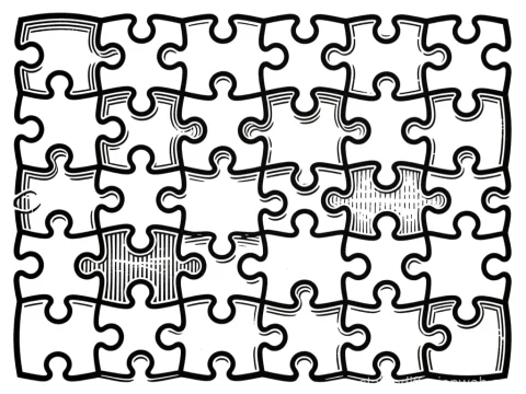 Black and White Jigsaw Puzzle Vector Art