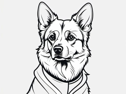 Black and White Line Art of a Dog Portrait