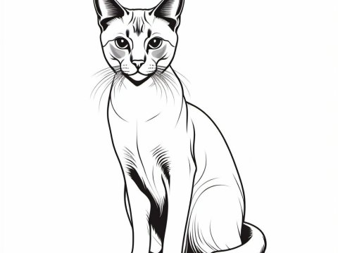 Black and White Line Art of a Sitting Cat