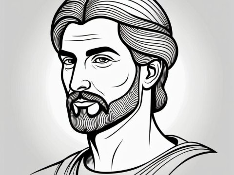 Black and White Line Art Portrait of a Bearded Man