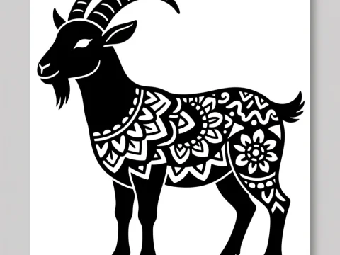 Black and White Mandala Goat Silhouette