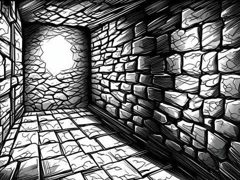 Black and White Manga Style Stone Room