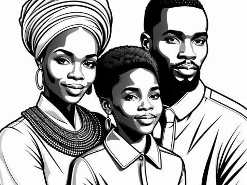 Black and White Portrait of a Family Trio