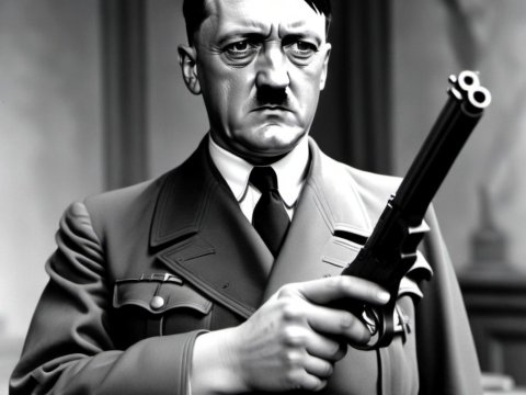 Black and White Portrait of a Man Holding a Gun