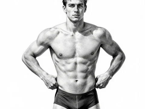 Black and White Portrait of a Young Male Swimmer