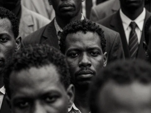 Black and White Portrait of Group of African American Men in Suits