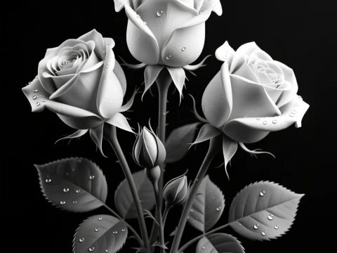 Black and White Roses with Dew Drops
