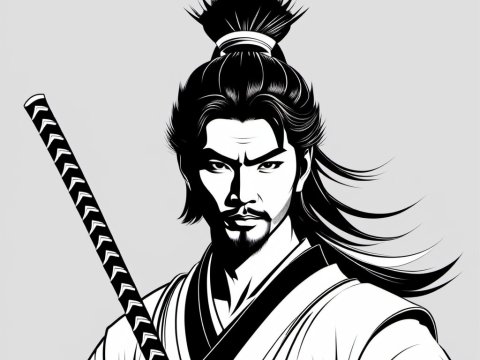 Black and White Samurai Warrior Illustration