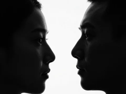 Black and White Silhouette of Two Faces in Profile