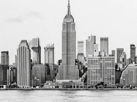 Black and White Sketch of Manhattan Skyline