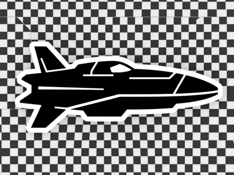 Black and White Spaceship Silhouette on Checkerboard