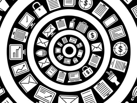 Black and White Spiral of Daily Work Icons