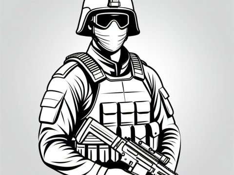 Black and White Tactical Soldier Illustration