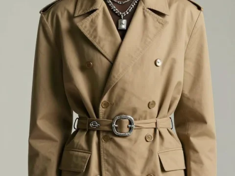 Black Avant-Garde Model in Beige Trench Coat