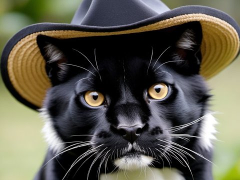 Black Cat Wearing a Stylish Hat