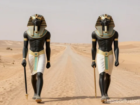 Black Egyptian Gods Walking in Desert