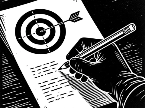 Black Gloved Hand Writing on Target Document Illustration
