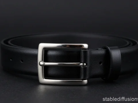 Black Leather Belt with Silver Buckle on Dark Background