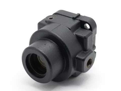 Black Plastic Automotive Sensor Part on White Background