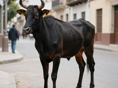 Black Ram Standing on Urban Street