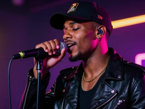 Black Singer Performing with Passion on Stage