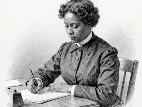 Black Woman Writing in Vintage Style Pencil Drawing