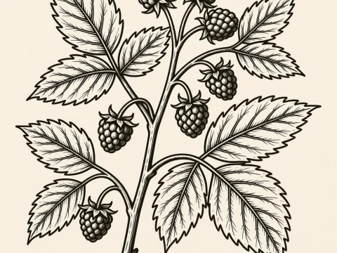 Blackberry Plant Botanical Illustration