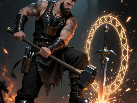 Blacksmith Mage Forging Magical Sword