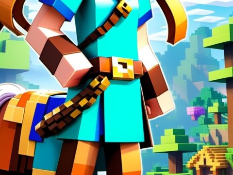 Blocky Centaur Character in Vibrant Minecraft-Style Landscape