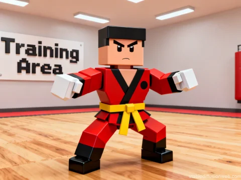 Blocky Martial Artist in Training Area