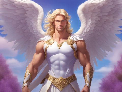 Blond Guardian Angel with Majestic White Wings