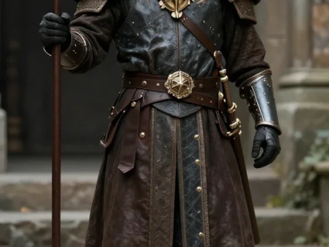 Blond High Elf Knight in Ornate Armor Holding Staff