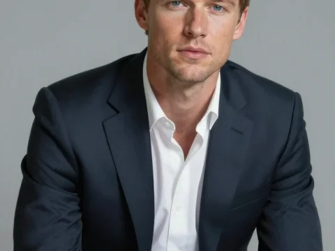 Blonde Man in Navy Suit Portrait