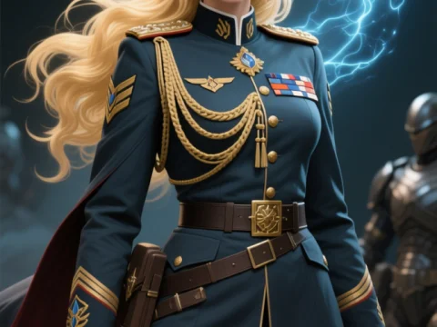 Blonde Psyker Rogue Trader in Military Uniform