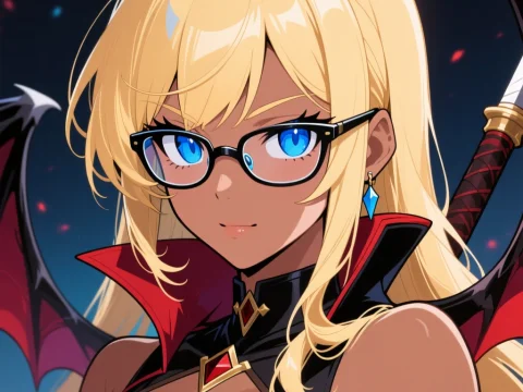 Blonde Vampire Hunter with Glasses and Wings
