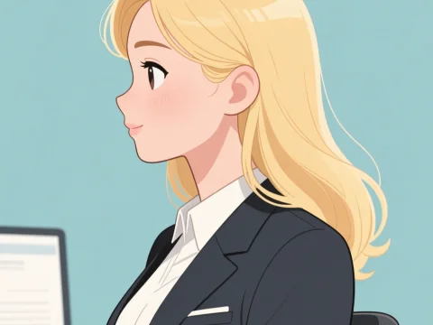 Blonde Woman in Business Suit Anime Style