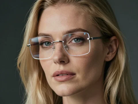 Blonde Woman Wearing Rimless Glasses Portrait