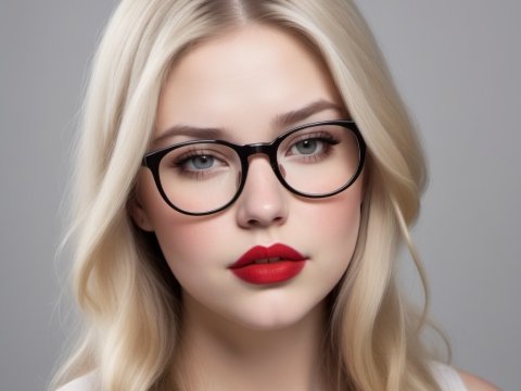 Blonde Woman with Glasses and Red Lipstick