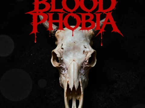 Blood Phobia Logo with Animal Skull and Dripping Red Text