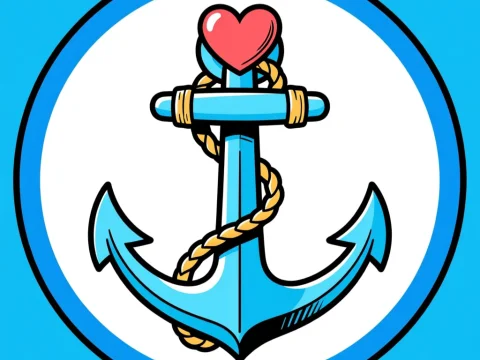 Blue Anchor with Heart and Rope Illustration