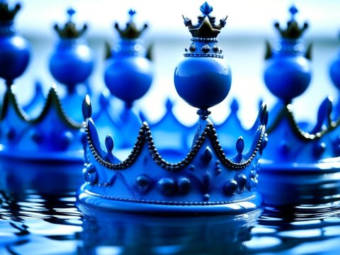 Blue Crowns Floating on Water Surface