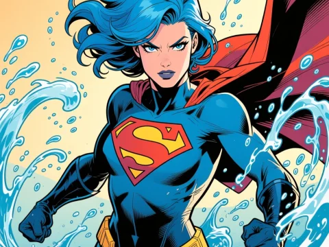 Blue-Haired Superheroine Controlling Water
